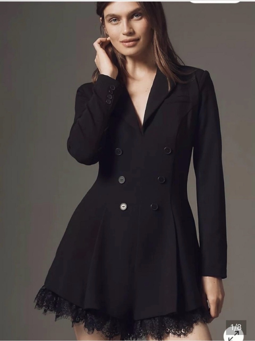Anthropologie Long-Sleeve Tuxedo Lace-Hem Romper - Black - Size 2 XS NWT